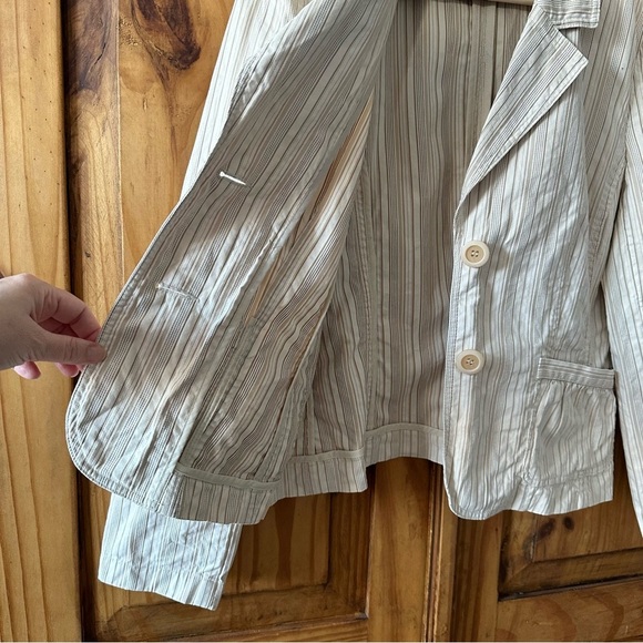 Reitmans 100% Cotton Striped Pinstripe Blazer Beige and Off White - Size 9 - Picture 6 of 11